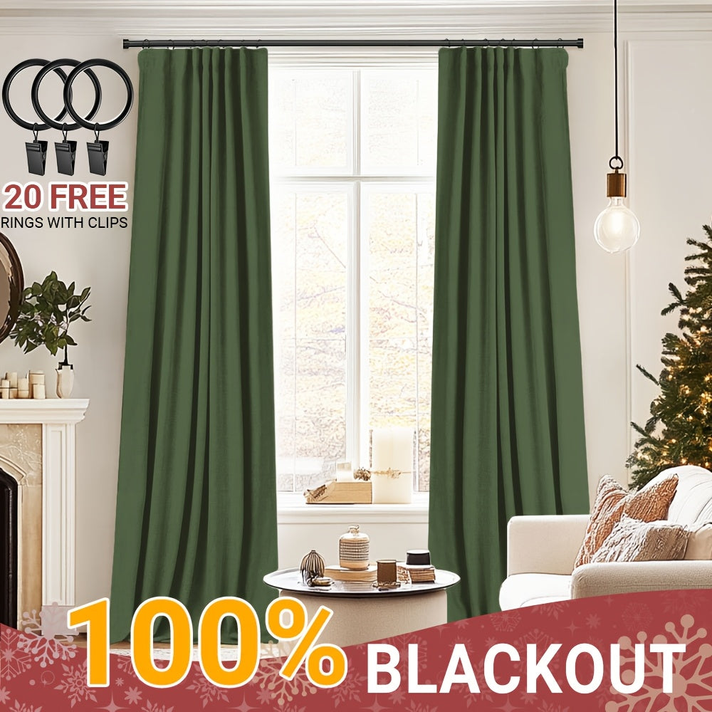 Blackout Curtains for Living Room & Bedroom - 100% Blackout Textured Panels, Thermal Insulated, Rod Pocket & Clip Rings, Multiple Sizes & Colors