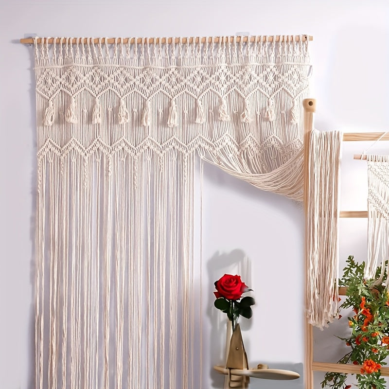 Bohemian Macrame Tapestry Wall Hanging – Large Vertical Handwoven Cotton Boho Wall Decor for Bedroom, Living Room, Wedding Backdrop & Hallway, Cream White Woven Wall Art