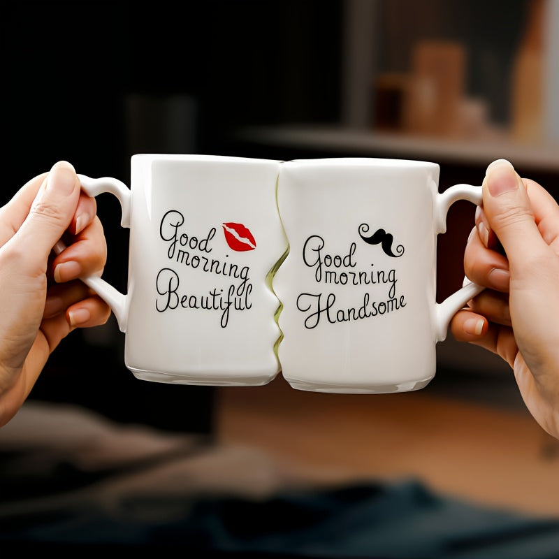 Ceramic Couple Mug Set of 2 – Kissing Design Insulated Love Mugs 360ml 12oz for Coffee Tea, Anniversary Wedding Valentine's Day Gift