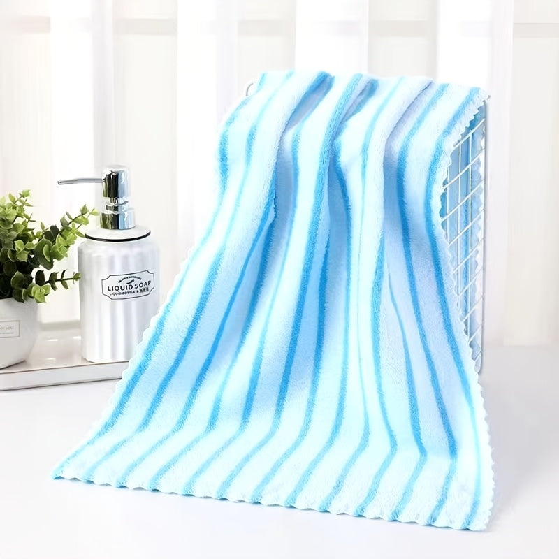 Color Coded Coral Fleece Towel Set 5 Pack – Ultra Soft Thickened Absorbent Bath Face Towels 5 Colors for Spa Sensitive Skin, Solid or Striped