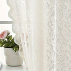 Phoenix Tail Floral Lace Sheer Curtain – Elegant Semi-Sheer Rod Pocket Panel with Eyelet Detailing | Living Room, Kitchen & Bathroom | White, Green & Coffee