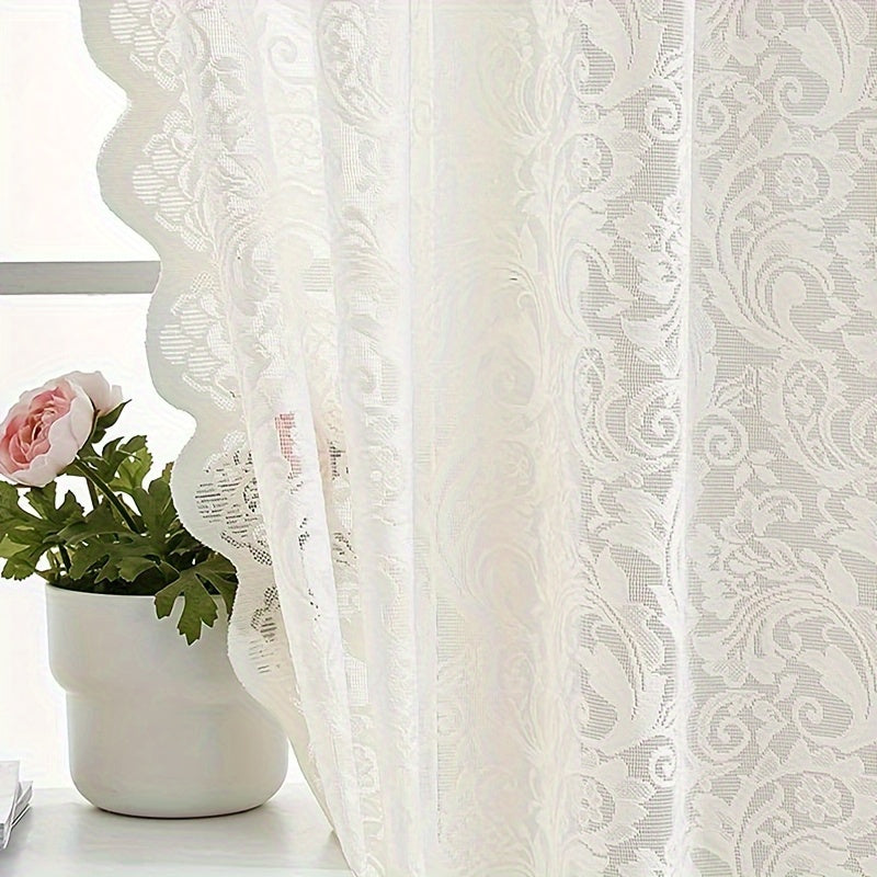 Phoenix Tail Floral Lace Sheer Curtain – Elegant Semi-Sheer Rod Pocket Panel with Eyelet Detailing | Living Room, Kitchen & Bathroom | White, Green & Coffee
