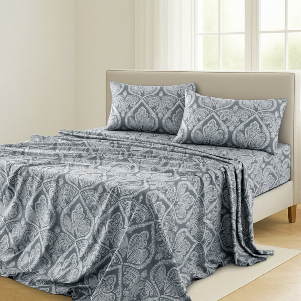 Paisley Bed Sheet Sets Queen King Twin Full Cal King – Soft Brushed Microfiber Deep Pocket Fitted Sheet & Pillowcases, Wrinkle Free