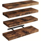 Floating Shelves for Wall 4-Pack 15.8 Inch - Brown Wall Mounted Shelf with Invisible Bracket for Bathroom, Living Room, Bedroom, Kitchen & Office Decor