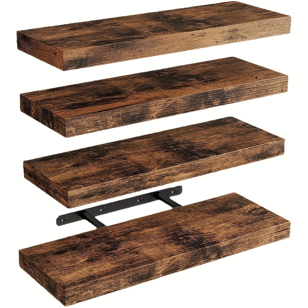 Floating Shelves for Wall 4-Pack 15.8 Inch - Brown Wall Mounted Shelf with Invisible Bracket for Bathroom, Living Room, Bedroom, Kitchen & Office Decor
