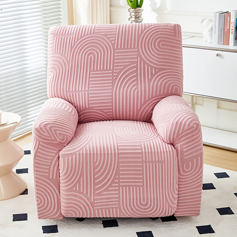 Elastic Jacquard Recliner Chair Cover Single Seat – Stretch Armchair Slipcover Furniture Protector for Living Room Bedroom Office, 6 Colors (Pink Blue Green Camel Gray Beige)