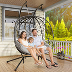 Egg Chair with Stand Rattan Wicker Outdoor Swing Hammock Chair Thickened Aluminum Frame UV-Resistant Cushion 350LBS Single or Two-Seater
