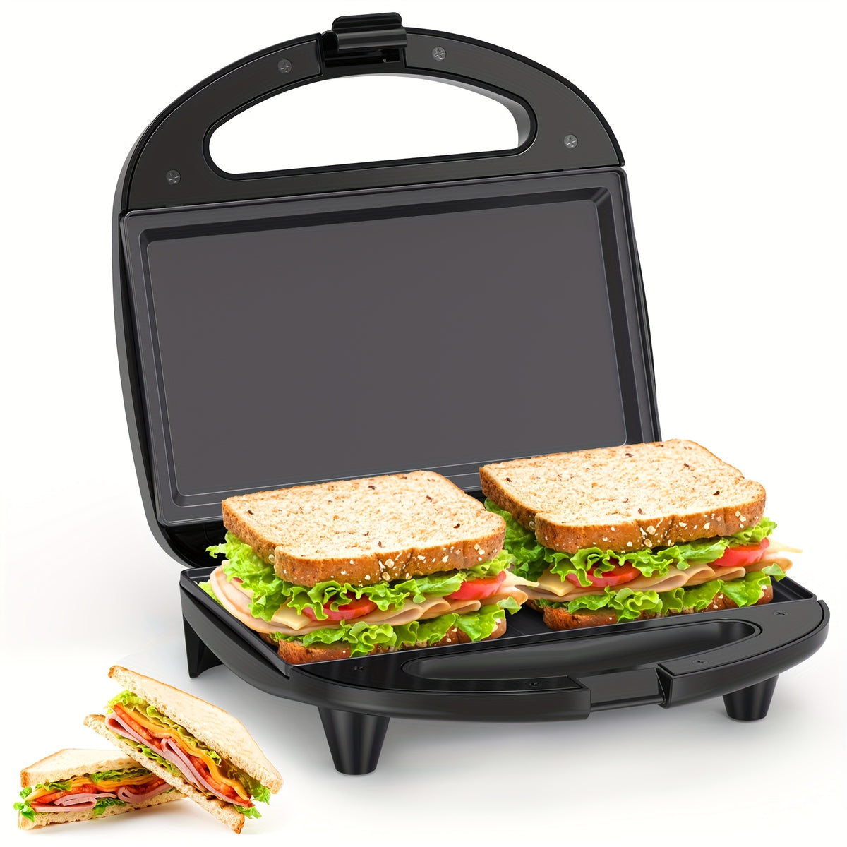 Sandwich Maker 2-Slice 750W with Non-Stick Flat Plates, Indicator Lights & Cool-Touch Handle – Panini Press & Breakfast Grill for Grilled Cheese, Eggs & Quesadillas, Easy Clean & Compact Storage
