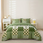Green Geometric Duvet Cover Set 3 Piece Soft Microfiber with 2 Pillowcases Multiple Sizes Bedroom Decor Comforter Not Included