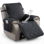 Waterproof Recliner Cover Pet Scratch-Resistant, 5-Layer Quilted Non-Slip Recliner Chair Slipcover with Pocket & Elastic Straps, Easy-Care Polyester Furniture Protector for Living Room, Bedroom & Office, Coffee/Gray