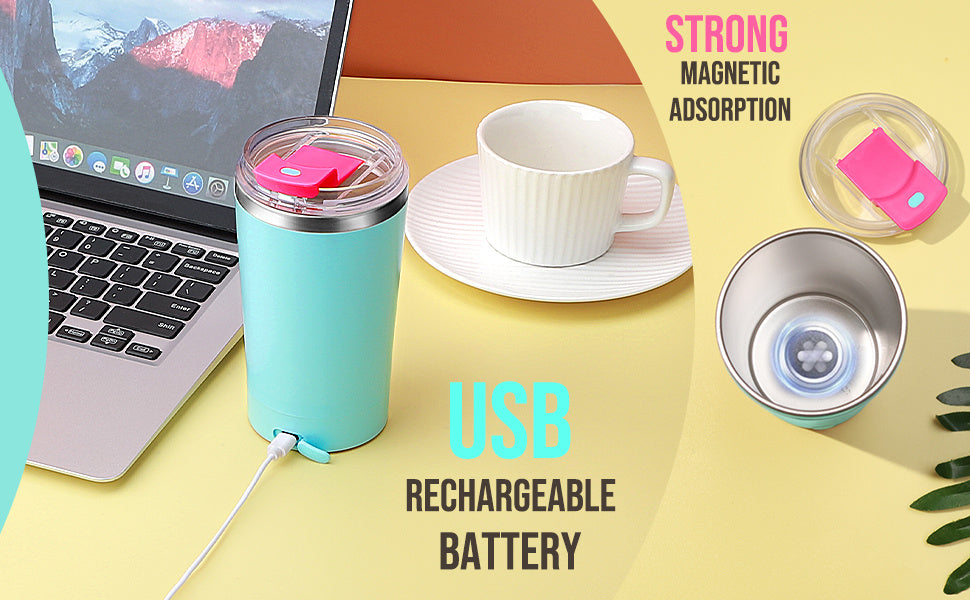 Self Stirring Mug 14oz Rechargeable – 316 Stainless Steel Automatic Magnetic Stirring Coffee Cup with Lid for Coffee, Tea & Hot Chocolate