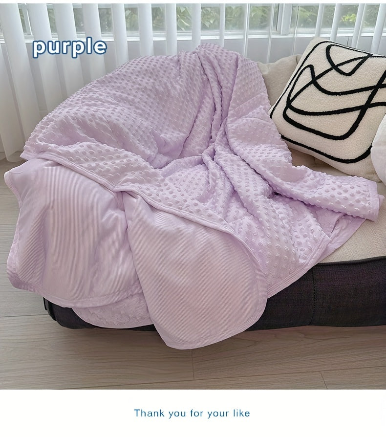 Cooling Throw Blanket & Shawl, 100% Polyester Breathable Lightweight Summer Blanket with Soundwave Embossed Striped Design & Ball Accents, Machine Washable Wrinkle-Resistant, 3 Sizes in Purple Pink White Blue Gray Green