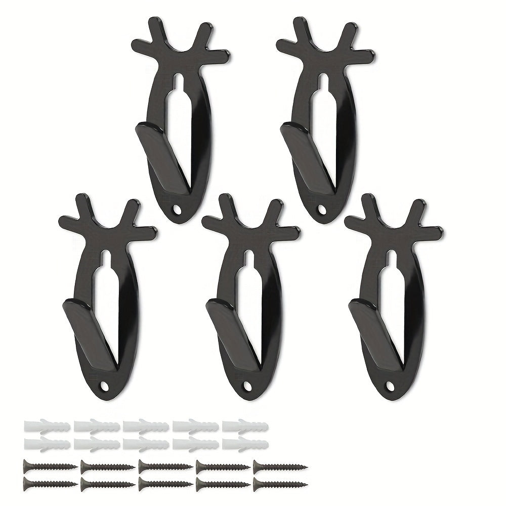 Deer Head Wall Hooks Set of 5 - Retro Antler-Style Heavy-Duty Metal Decorative Hooks for Coats, Hats & Towels, Holds 20 lbs, Easy Install, Hardware Included - Bathroom, Bedroom & Entryway Decor