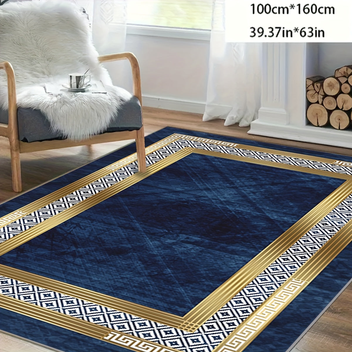 Cashmere-Feel Luxury Area Rug Anti-Slip Washable Soft Indoor Floor Mat for Living Room Bedroom Dining Room Office Outdoor Multiple Sizes