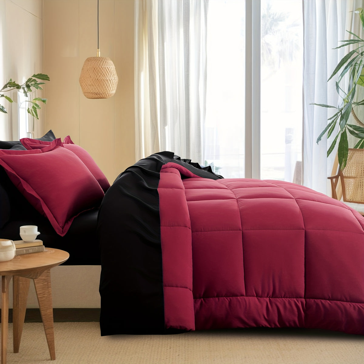 Bed in a Bag Queen 7 Piece Fluffy Comforter Set – Ultra-Soft Microfiber Bedding with Comforter, Fitted Sheet, Flat Sheet & 4 Pillowcases, Hypoallergenic Breathable All Season Bedding Gift for Her