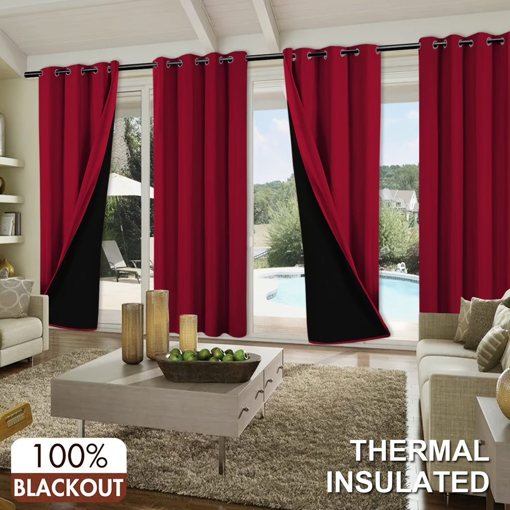 100% Blackout Curtains 4-Panel – Coated Lining Grommet Top for Total Darkness, Privacy Drapes for Bedroom Living Room Kitchen Bathroom, 8 Colors 9 Sizes