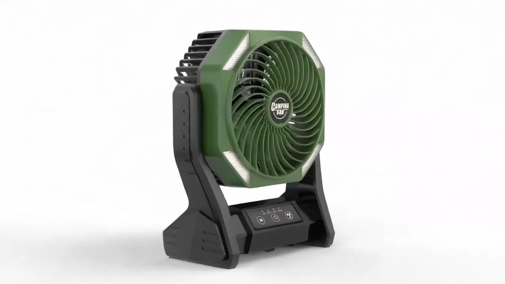 Camping Fan 20000mAh Battery LED Light 4-Speed Brushless Motor 180 Degree Oscillation 22-26H Runtime Portable Rechargeable Outdoor Fan for Camping Hiking Picnic Emergency Power Outage Green