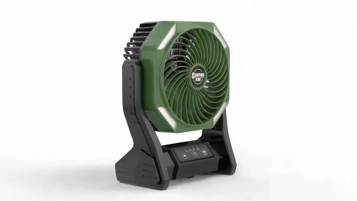 Camping Fan 20000mAh Battery LED Light 4-Speed Brushless Motor 180 Degree Oscillation 22-26H Runtime Portable Rechargeable Outdoor Fan for Camping Hiking Picnic Emergency Power Outage Green