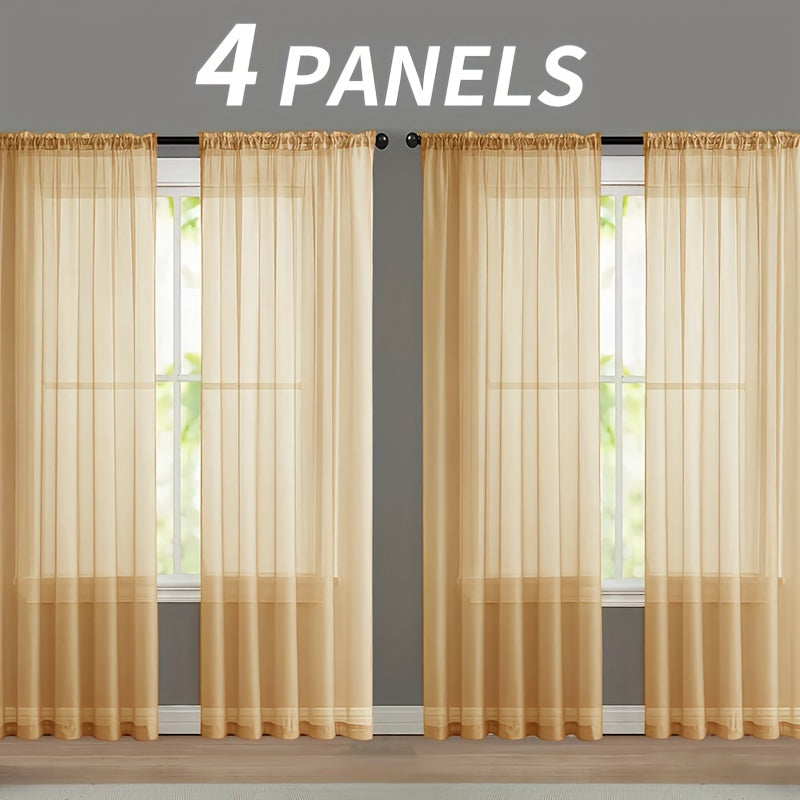 Sheer Gauze Curtains 4 Panels Rod Pocket – Dreamy Transparent Light Filtering Window Drapes for Living Room Bedroom Balcony, 11 Colors 3 Sizes