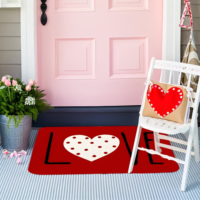 Heart-Shaped Welcome Door Mat Non-Slip Rubber Sole Entrance Bathroom Kitchen Bedroom Floor Mat Mothers Day Fathers Day Wedding Gift