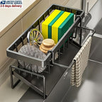 Kitchen Sink Caddy with Drainage & Removable Brush Holder – Sink Organizer for Sponge, Soap, Dishwashing Brush & Scrubber | Counter Basket Tray for Clean & Clutter-Free Kitchen Sink