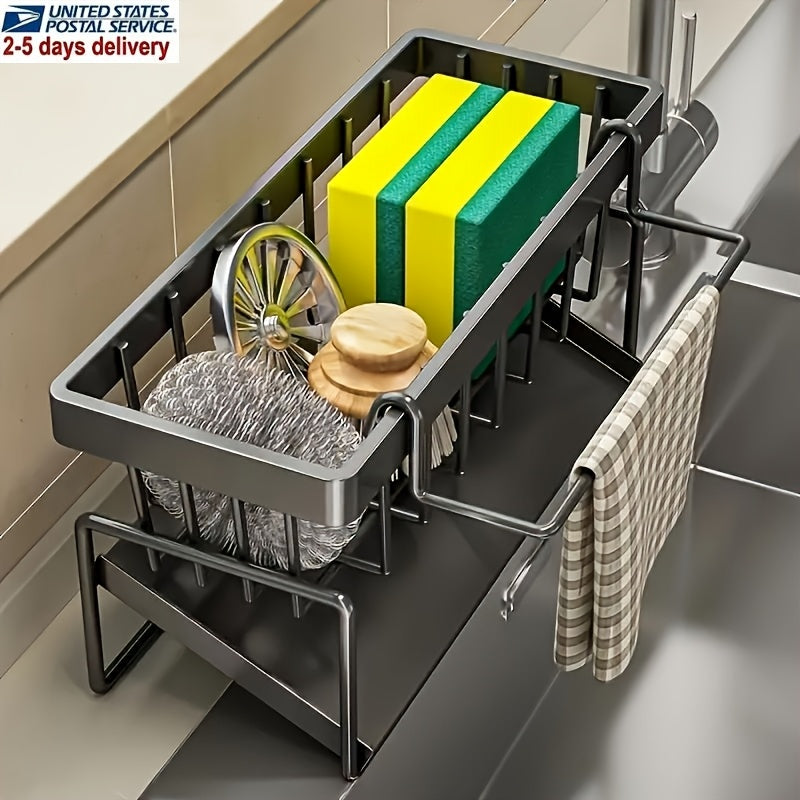 Kitchen Sink Caddy with Drainage & Removable Brush Holder – Sink Organizer for Sponge, Soap, Dishwashing Brush & Scrubber | Counter Basket Tray for Clean & Clutter-Free Kitchen Sink