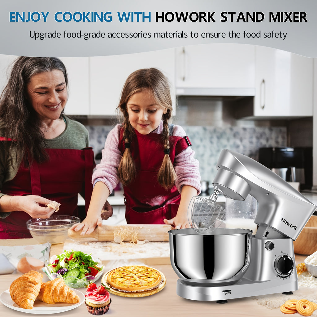 Stand Mixer 5QT 10-Speed Electric Kitchen Mixer with Dough Hook, Flat Beater, Wire Whip & Pouring Shield | Dishwasher-Safe Attachments for Baking & Cooking | Red, Silver or Blue