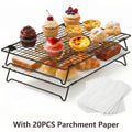 Foldable Cooling Rack 4-Tier Baking Wire Rack with 20pcs Parchment Paper – Collapsible Roasting Grilling Rack for Oven, Camping & Picnic
