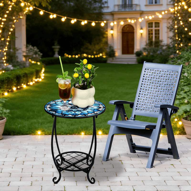 13.5 Inch Round Side Table Indoor Outdoor – Space-Saving Modern Accent Table for Patio Balcony Living Room Sofa Garden