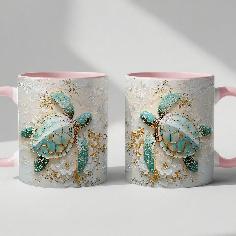 Sea Turtle Coffee Mug 11oz | Nautical Ocean Themed Ceramic Cup Gift for Ocean Lovers Birthdays Office Housewarming