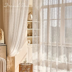 French Retro Lace Embroidered Chiffon Curtain – Romantic White Mesh Sheer Panel, Pole Pocket Top for Living Room Bedroom Partition, 4 Sizes