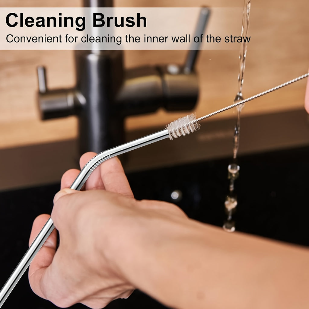 Reusable Stainless Steel Straws Set of 12 Extra Long 10.5 Inch with Cleaning Brushes - Metal Straws for Cold Drinks, Cocktails, Smoothies & Iced Coffee, Eco Friendly Drinking Straws