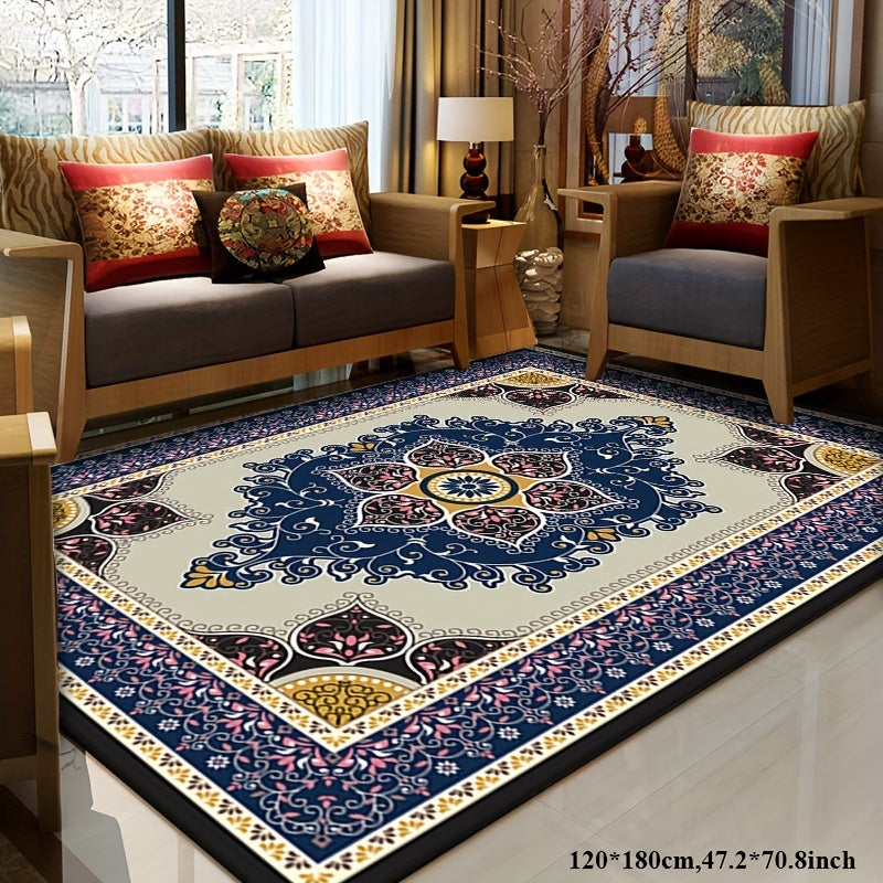Persian Boho Area Rug Ethnic Style – Non-Slip Non-Shedding Absorbent Carpet for Living Room Bedroom, Baby Blue & Mixed Colorways, 4x6 ft