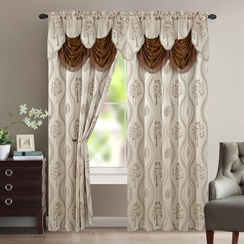 Aurora Jacquard Room-Darkening Curtain Panels with Waterfall Valance – 54” × 84” | Set of 2