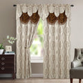 Aurora Jacquard Room-Darkening Curtain Panels with Waterfall Valance – 54” × 84” | Set of 2