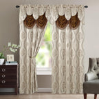 Aurora Jacquard Room-Darkening Curtain Panels with Waterfall Valance – 54” × 84” | Set of 2