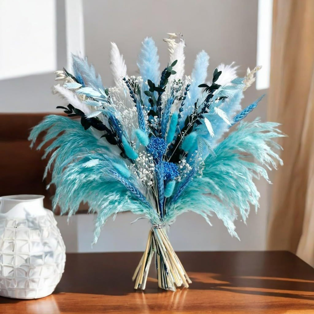50-Piece Pampas Grass & Dried Flower Bouquet Set – Boho Reed Feather Mix for Wedding Decor, Living Room Arrangement & Nordic Photo Props