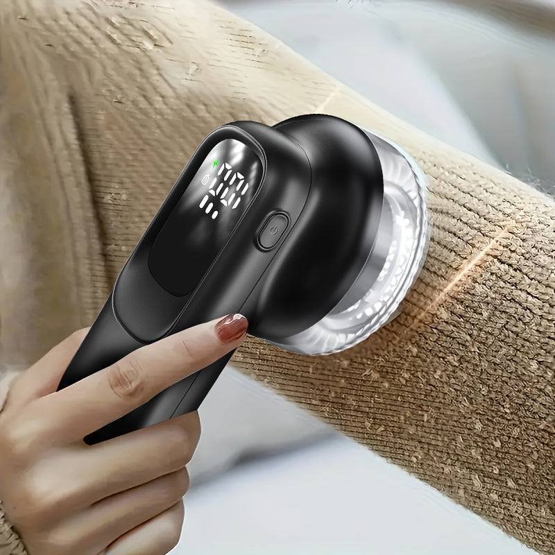 Rechargeable Lint Remover Fabric Shaver with Digital Display & Safety Lock – 6-Leaf Blades, 3-Speed Defuzzer for Clothes, Sweaters, Sofa & Blankets