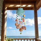 Seashell Wind Chime Coastal Beach Scallop Shell Pearl and Glass Beads Ocean Themed Zen Garden Decoration for Indoor Outdoor Porch Patio Boho Decor