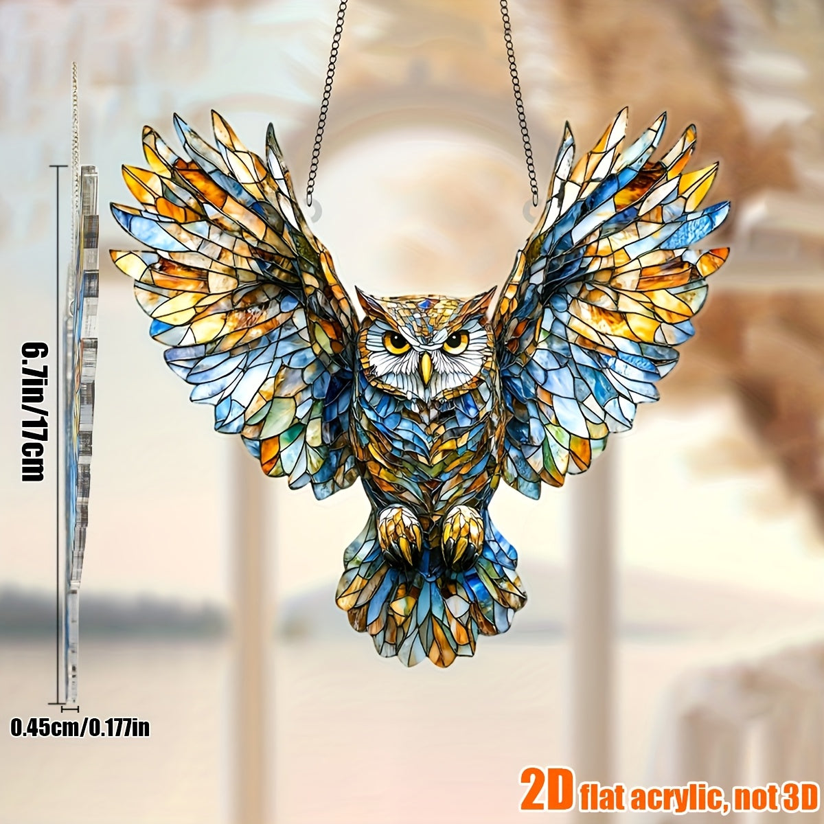 Colorful Owl Hanging Ornament – 6.7" x 8" Acrylic Animal Wall Decoration for Christmas, Home & Office, Unique Birthday & Anniversary Gift for Her, Indoor & Outdoor Holiday Decor