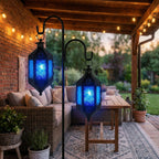 Moroccan Hanging Candle Lantern with Chain – Vintage Boho Style Iron & Glass Tealight Holder for Home, Patio, Garden, Wedding & Ramadan Decor (23.5" Overall)