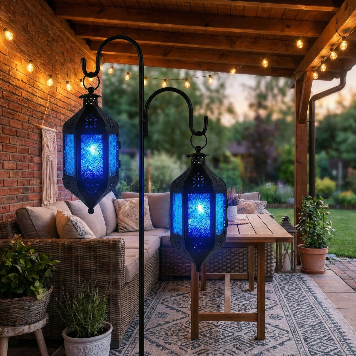 Moroccan Hanging Candle Lantern with Chain – Vintage Boho Style Iron & Glass Tealight Holder for Home, Patio, Garden, Wedding & Ramadan Decor (23.5" Overall)