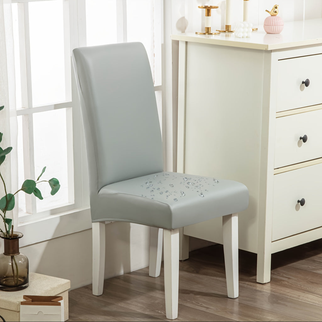 Dining Chair Covers Waterproof PU Leather Stretch Slipcover Set of 4 or 6 | Oil-Proof Universal Chair Protector for Dining Room Kitchen Hotel, 9 Colors