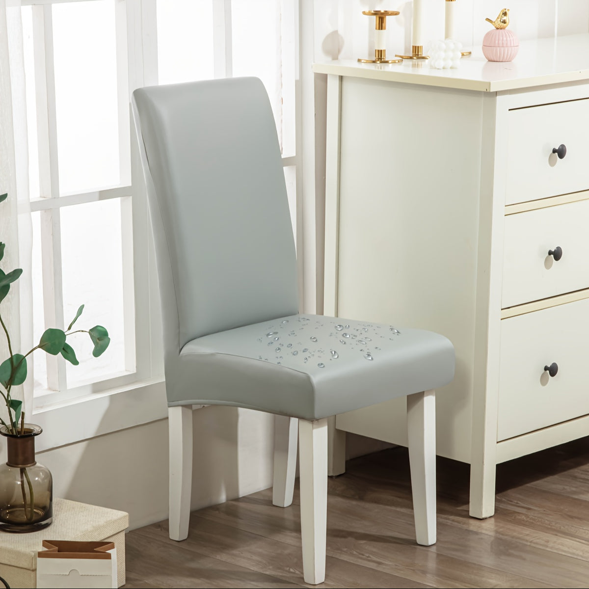 Dining Chair Covers Waterproof PU Leather Stretch Slipcover Set of 4 or 6 | Oil-Proof Universal Chair Protector for Dining Room Kitchen Hotel, 9 Colors