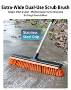 Heavy Duty Outdoor Floor Scrub Brush 10.24" Dual-Purpose with Water Scraper & Stiff Bristles – Hard Broom for Patio, Deck, Driveway & Concrete Cleaning, Home & Commercial Use
