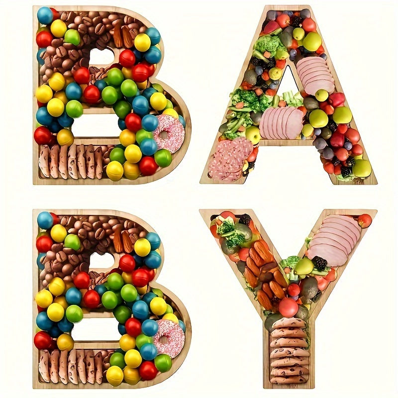 4pcs Baby Shower Wooden Charcuterie Letter Boxes Set BABY Shaped Bamboo Serving Tray Board Decorative Platter for Snacks Cake Cookies – Gender Reveal Birthday Party