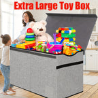 Extra Large Collapsible Storage Box 31.7 Gal with Lid – Foldable Kids Toy Chest Organizer Bin for Boys & Girls, Bedroom, Living Room & Nursery, Sturdy Basket in Black, Beige & Dark Grey