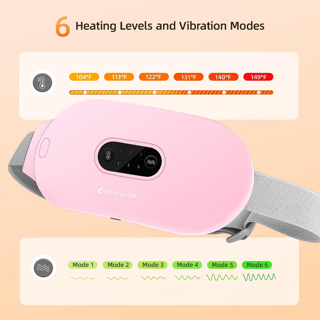 Cordless Portable Heating Pad with 6 Heat Levels & 6 Massage Modes – Wearable Electric Cramp Relief & Body Warmer for Women & Men, 4 Colors, Holiday & Valentine's Day Gift