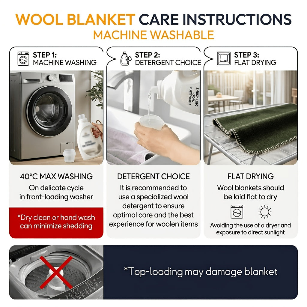 Merino Wool Blanket – Large 62”×86” Warm Thick Washable Throw | Sofa, Bed, Camping & Outdoor | 6 Colors | All Seasons