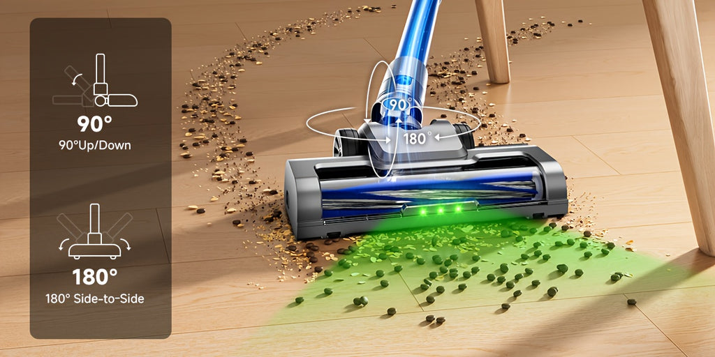 Cordless Vacuum Cleaner 54-64 KPA Lightweight with Anti-Tangle Brush, Removable Battery & Green LED – 45-Min Runtime for Carpet, Pet Hair, Hardwood Floors & Car Detailing